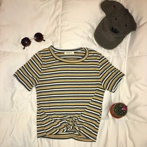 Striped ribbed cropped shirt